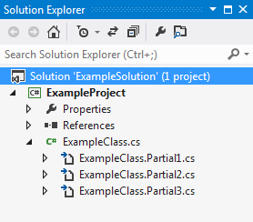 A Visual Studio solution with a number of grouped files